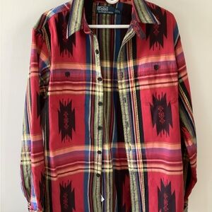 Polo by Ralph Lauren Aztec Print Multi-Color Button-Up Shirt. (Large)